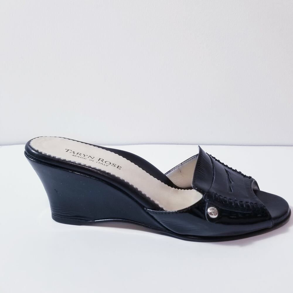 Taryn Rose Black Patent Wedge Sandals